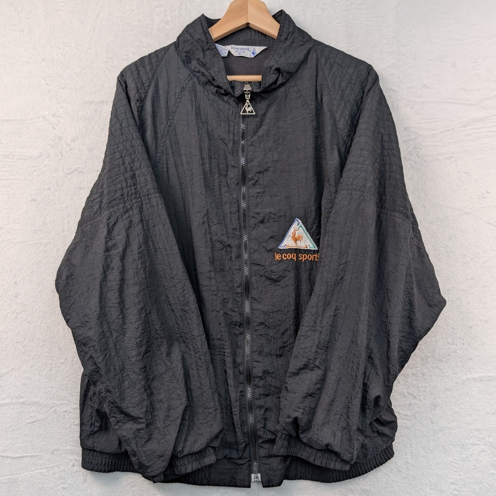 VTG Le Coq Sportif Jacket Men's XL Black Windbreaker Full Zip Streetwear 90s